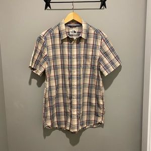 NORTH FACE Windowpane Plaid SS Button Up Shirt - Mens L, Cotton/Poly